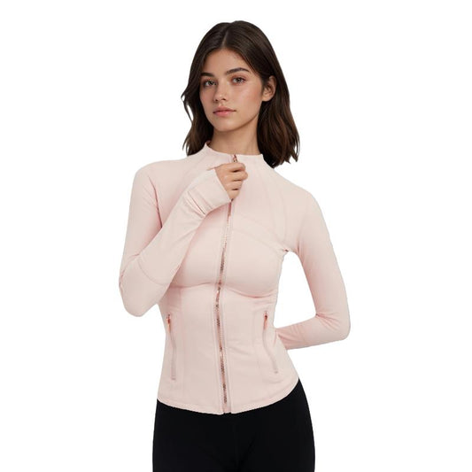 Gold Zipper Women'S Yoga Suit Slim Fit Stand Collar Athletic Jacket Workout Top