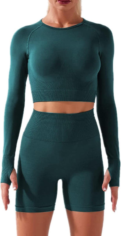 Elevate Your Workout with the Women’s Seamless Yoga Set - Stylish 2-Piece High-Waist Outfit in Light Blue