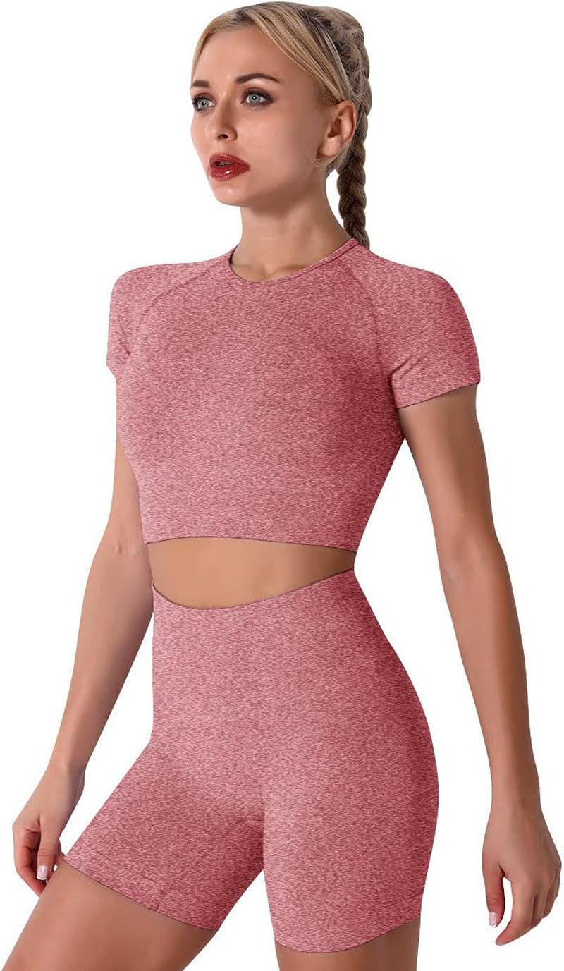 Elevate Your Workout with the Women’s Seamless Yoga Set - Stylish 2-Piece High-Waist Outfit in Light Blue