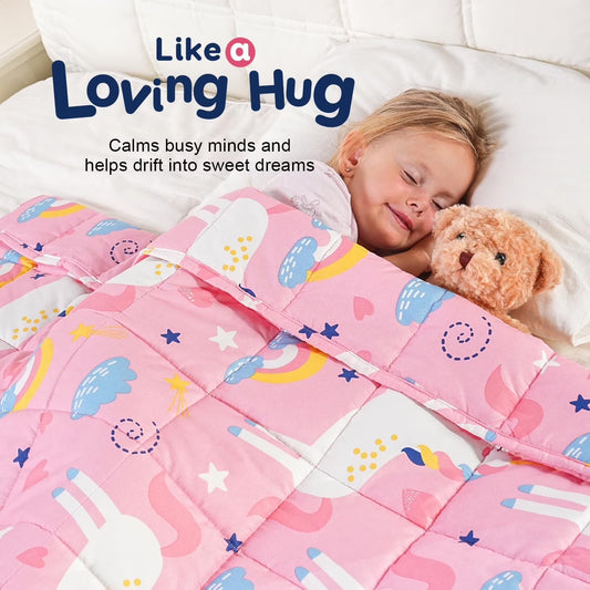 Cozy 3 lb Kids Weighted Blanket - Soft & Breathable Light Pink Unicorn Design for Peaceful Sleep (36x48)