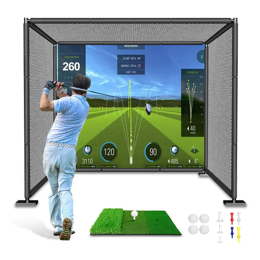 YUNIC Golf Driving Cage with Metal Frame and Simulator Impact Screen