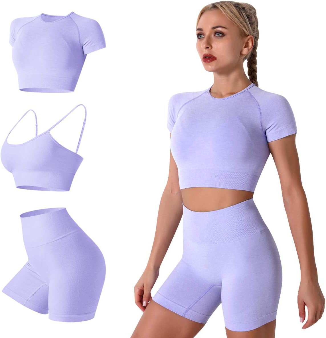 Elevate Your Workout with the Women’s Seamless Yoga Set - Stylish 2-Piece High-Waist Outfit in Light Blue