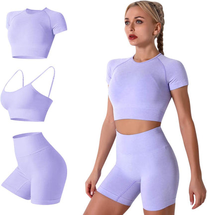 Elevate Your Workout with the Women’s Seamless Yoga Set - Stylish 2-Piece High-Waist Outfit in Light Blue