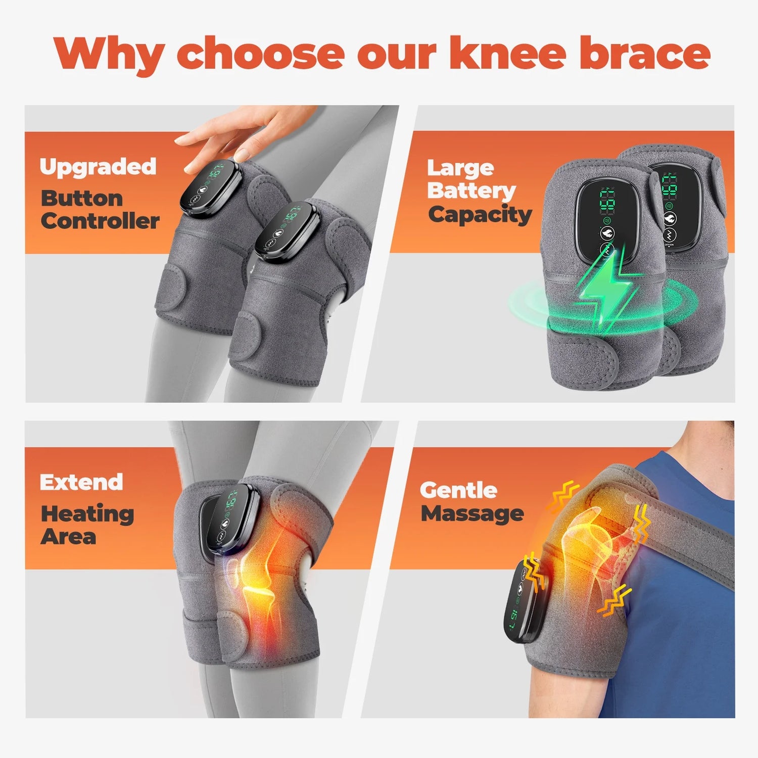 Ultimate Cordless Knee and Shoulder Massager with Heat & Vibration - 3 Adjustable Modes for Ultimate Relaxation