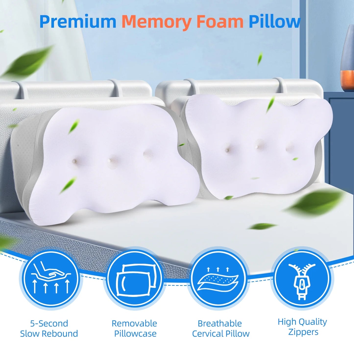 Cervical Neck Pillow for Ultimate Neck Pain Relief - Adjustable Memory Foam Pillow for Cozy Sleep and Shoulder Support - Perfect for All Sleep Positions - White - Adult Size