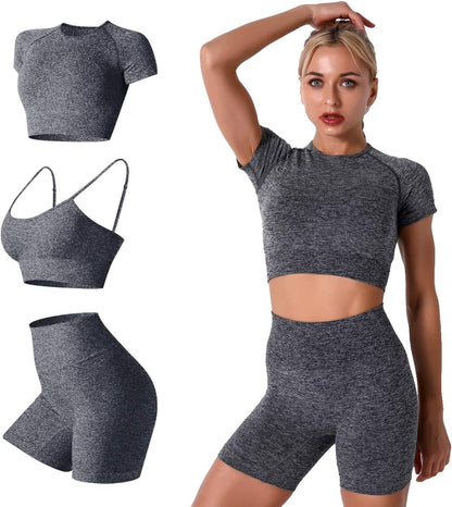 Elevate Your Workout with the Women’s Seamless Yoga Set - Stylish 2-Piece High-Waist Outfit in Light Blue