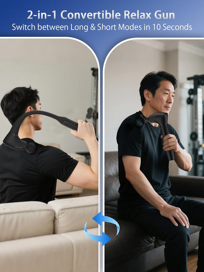 2-In-1 Convertible Muscle Relaxer with Detachable Extended Handle, 10Mm Deep Tissue Relax Gun for Workout, Ergonomic for Effortless to Use