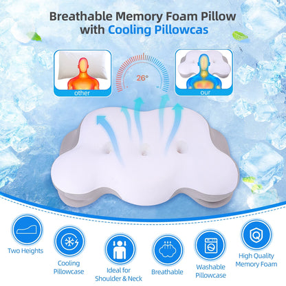 Cervical Neck Pillow for Ultimate Neck Pain Relief - Adjustable Memory Foam Pillow for Cozy Sleep and Shoulder Support - Perfect for All Sleep Positions - White - Adult Size