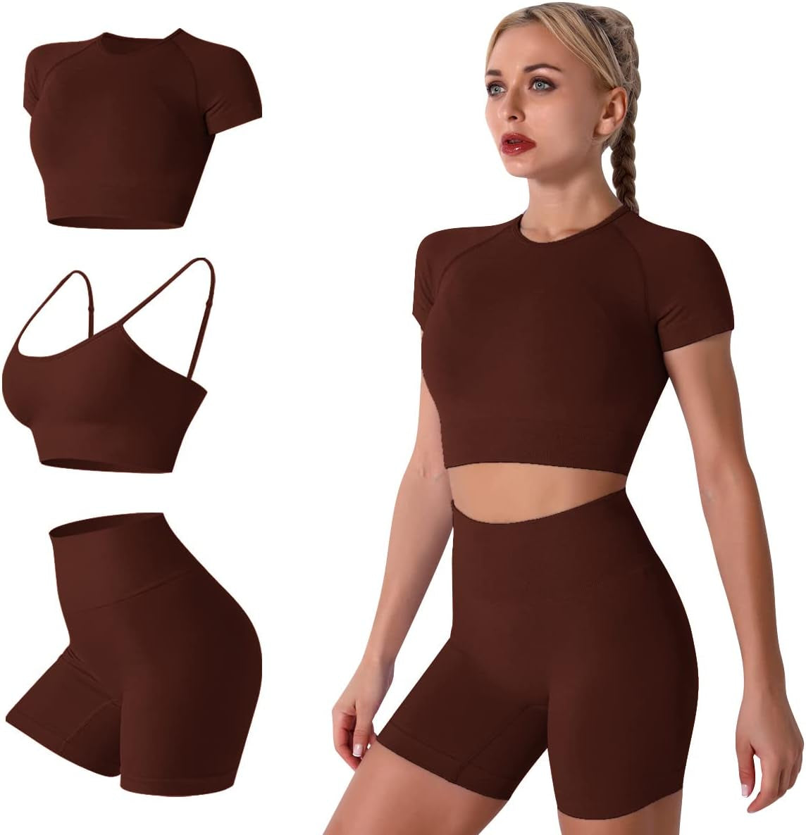 Elevate Your Workout with the Women’s Seamless Yoga Set - Stylish 2-Piece High-Waist Outfit in Light Blue