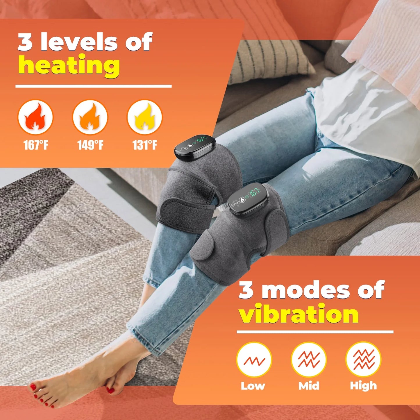 Ultimate Cordless Knee and Shoulder Massager with Heat & Vibration - 3 Adjustable Modes for Ultimate Relaxation