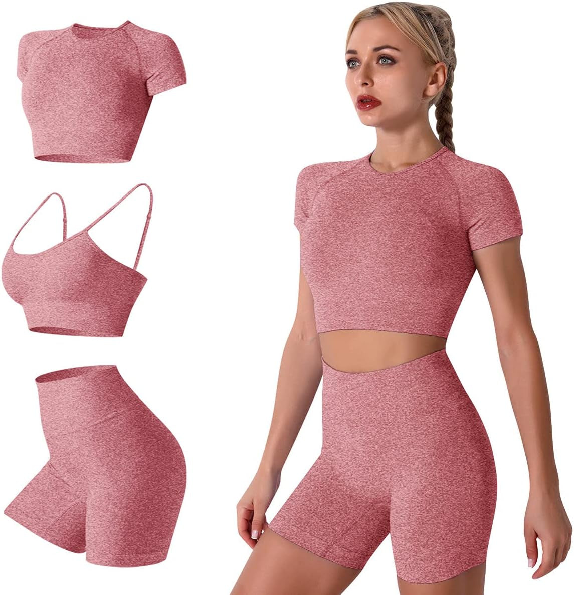 Elevate Your Workout with the Women’s Seamless Yoga Set - Stylish 2-Piece High-Waist Outfit in Light Blue