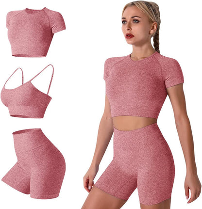 Elevate Your Workout with the Women’s Seamless Yoga Set - Stylish 2-Piece High-Waist Outfit in Light Blue