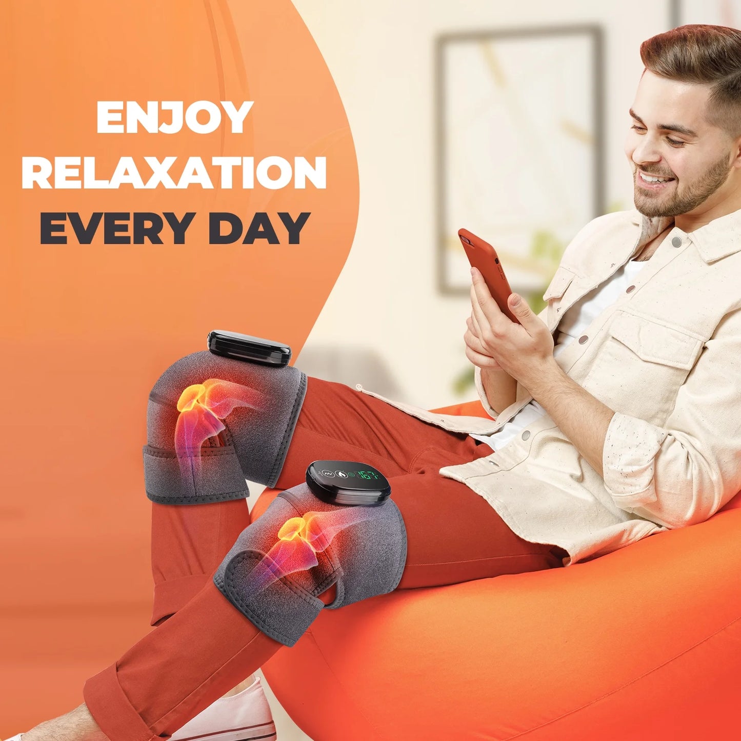 Ultimate Cordless Knee and Shoulder Massager with Heat & Vibration - 3 Adjustable Modes for Ultimate Relaxation