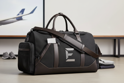 " 'E' black grey " Stylish Travel Duffel Bag for Gym, Weekend Trips & Carry-On