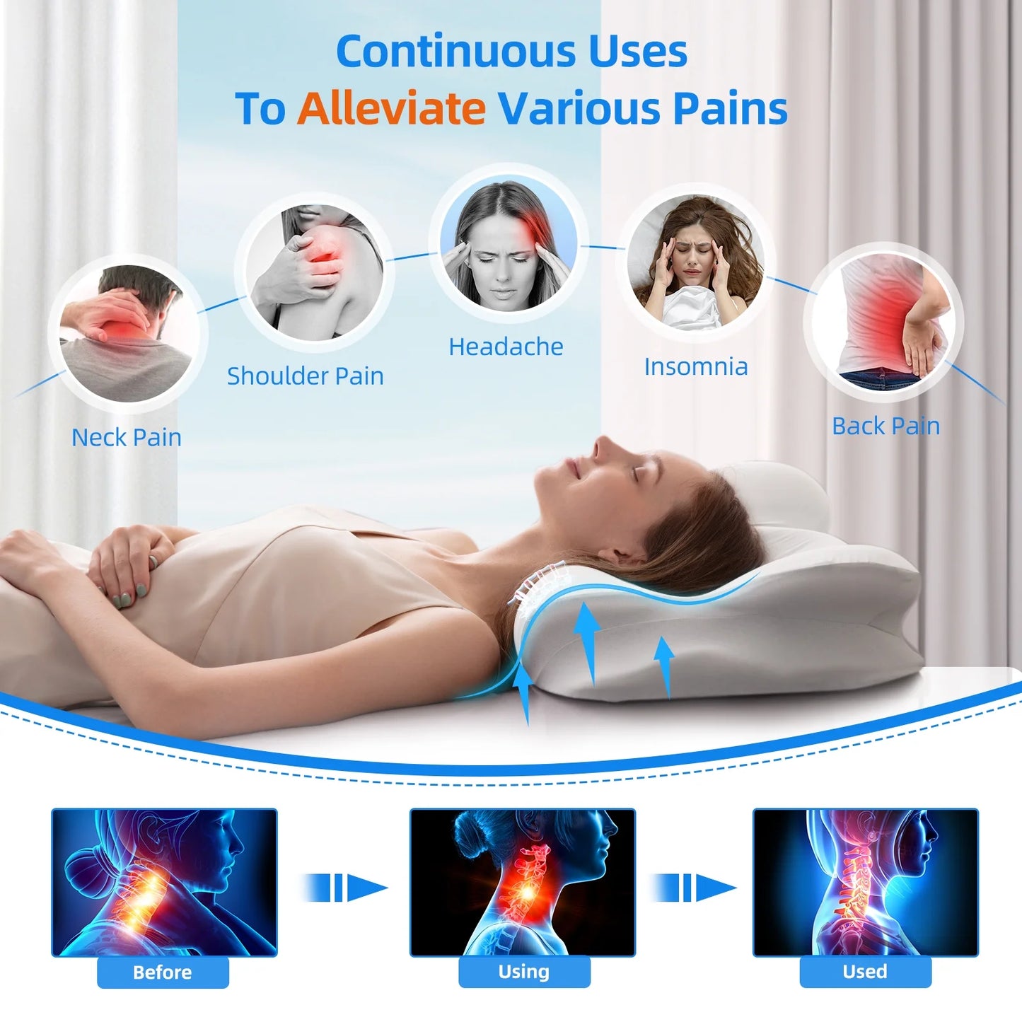 Cervical Neck Pillow for Ultimate Neck Pain Relief - Adjustable Memory Foam Pillow for Cozy Sleep and Shoulder Support - Perfect for All Sleep Positions - White - Adult Size