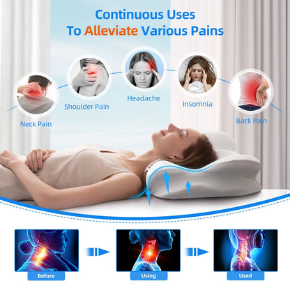 Cervical Neck Pillow for Ultimate Neck Pain Relief - Adjustable Memory Foam Pillow for Cozy Sleep and Shoulder Support - Perfect for All Sleep Positions - White - Adult Size