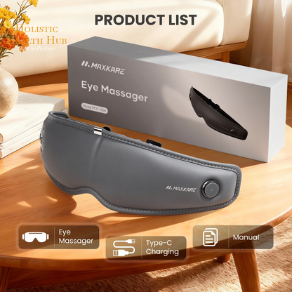 Revitalize Your Eyes with the Maxkare Rechargeable Eye Massager - Experience Heat, Vibration & Air Pressure Relief for Eye Strain, Dry Eyes & Headaches in a Portable Shiatsu Design