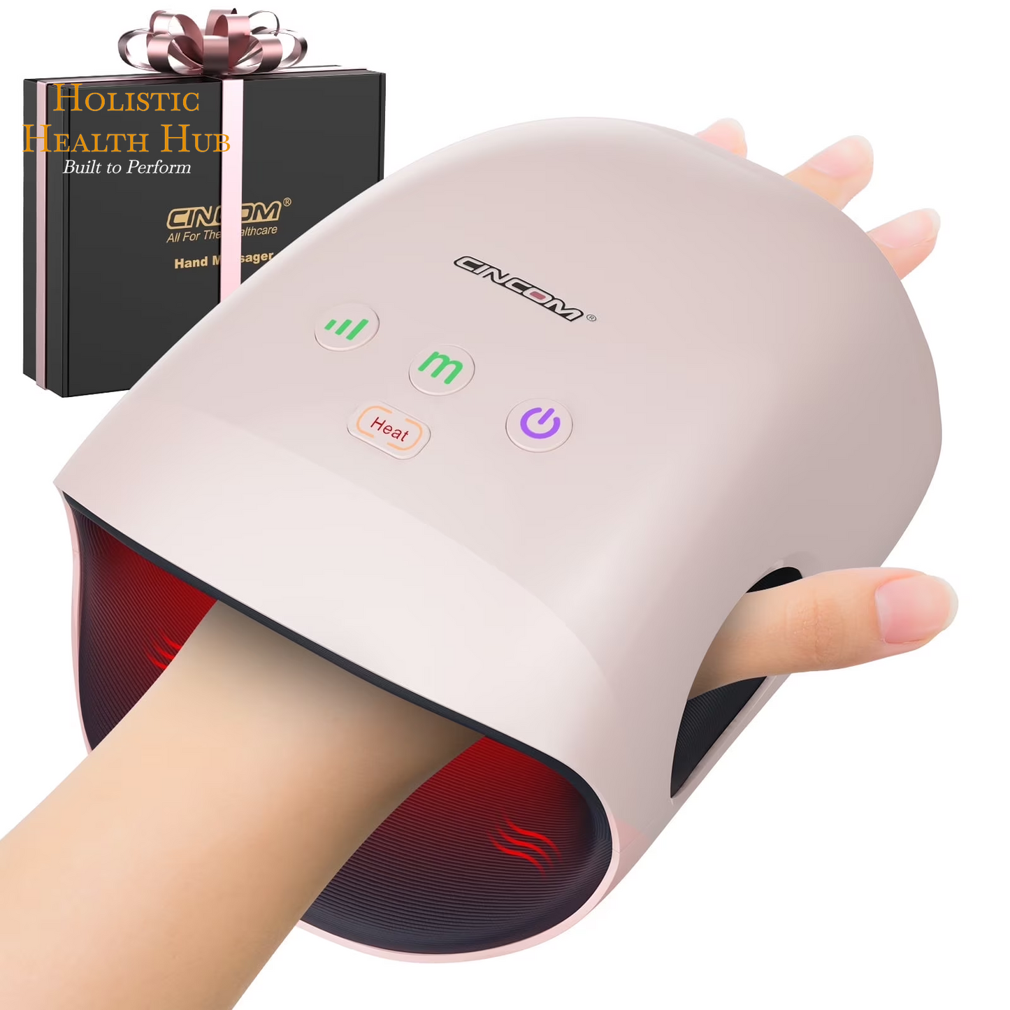 Pink Cordless Hand Massager with Soothing Heat & Compression for Arthritis Relief and Carpal Tunnel Support