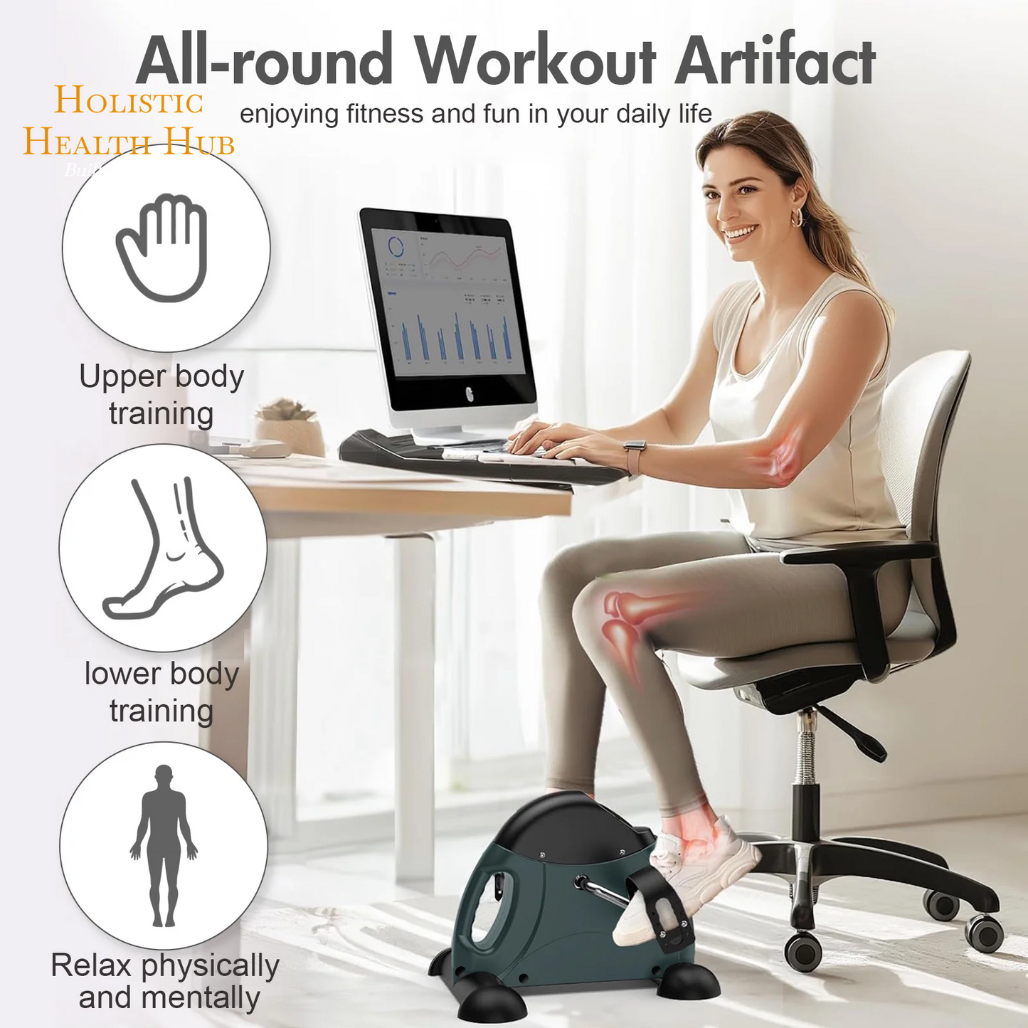 Transform Your Fitness Routine with the Baokaler Under Desk Exercise Bike - Portable Mini Leg and Arm Pedal Exerciser with Digital Display for Home and Office