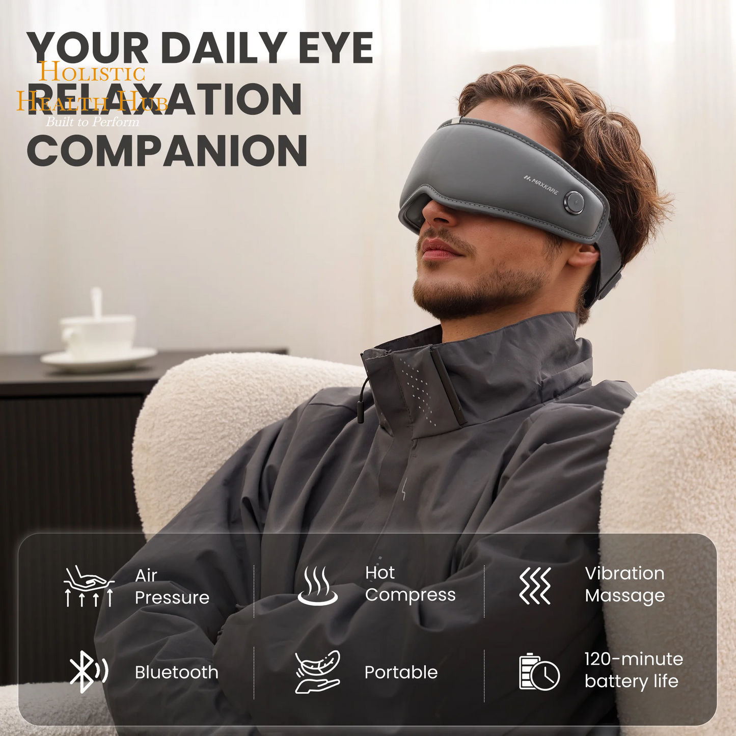 Revitalize Your Eyes with the Maxkare Rechargeable Eye Massager - Experience Heat, Vibration & Air Pressure Relief for Eye Strain, Dry Eyes & Headaches in a Portable Shiatsu Design