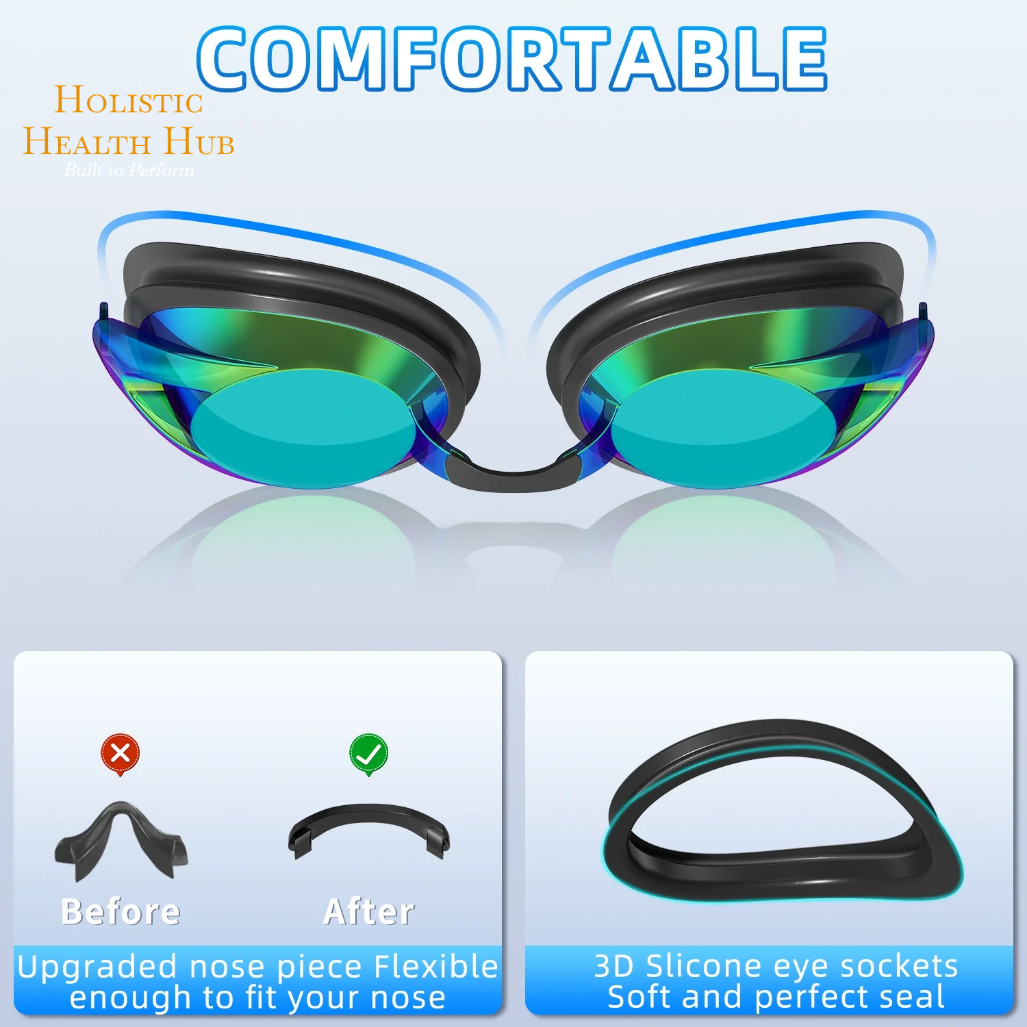Swim Goggles - 2 Pack, Anti-Fog, Leak-Proof, UV Protection Silicone Goggles for Teens, Youth, Adults, Men & Women
