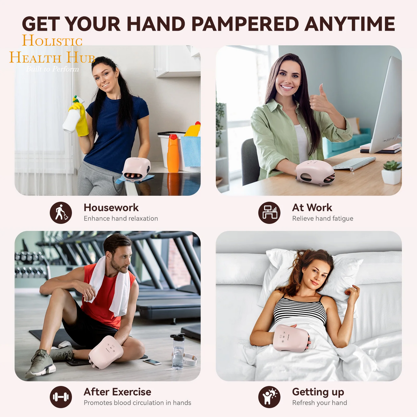 Pink Cordless Hand Massager with Soothing Heat & Compression for Arthritis Relief and Carpal Tunnel Support