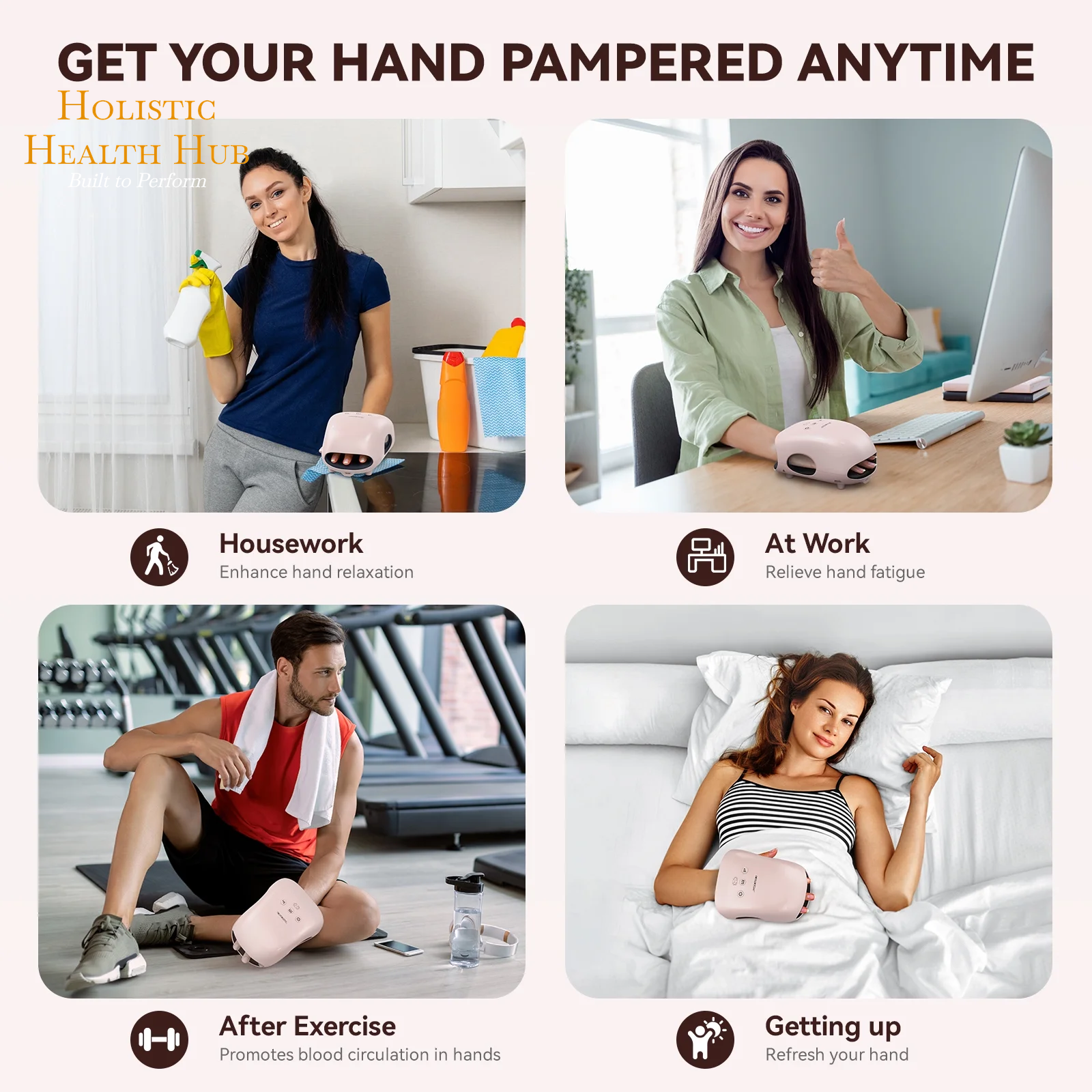 Pink Cordless Hand Massager with Soothing Heat & Compression for Arthritis Relief and Carpal Tunnel Support