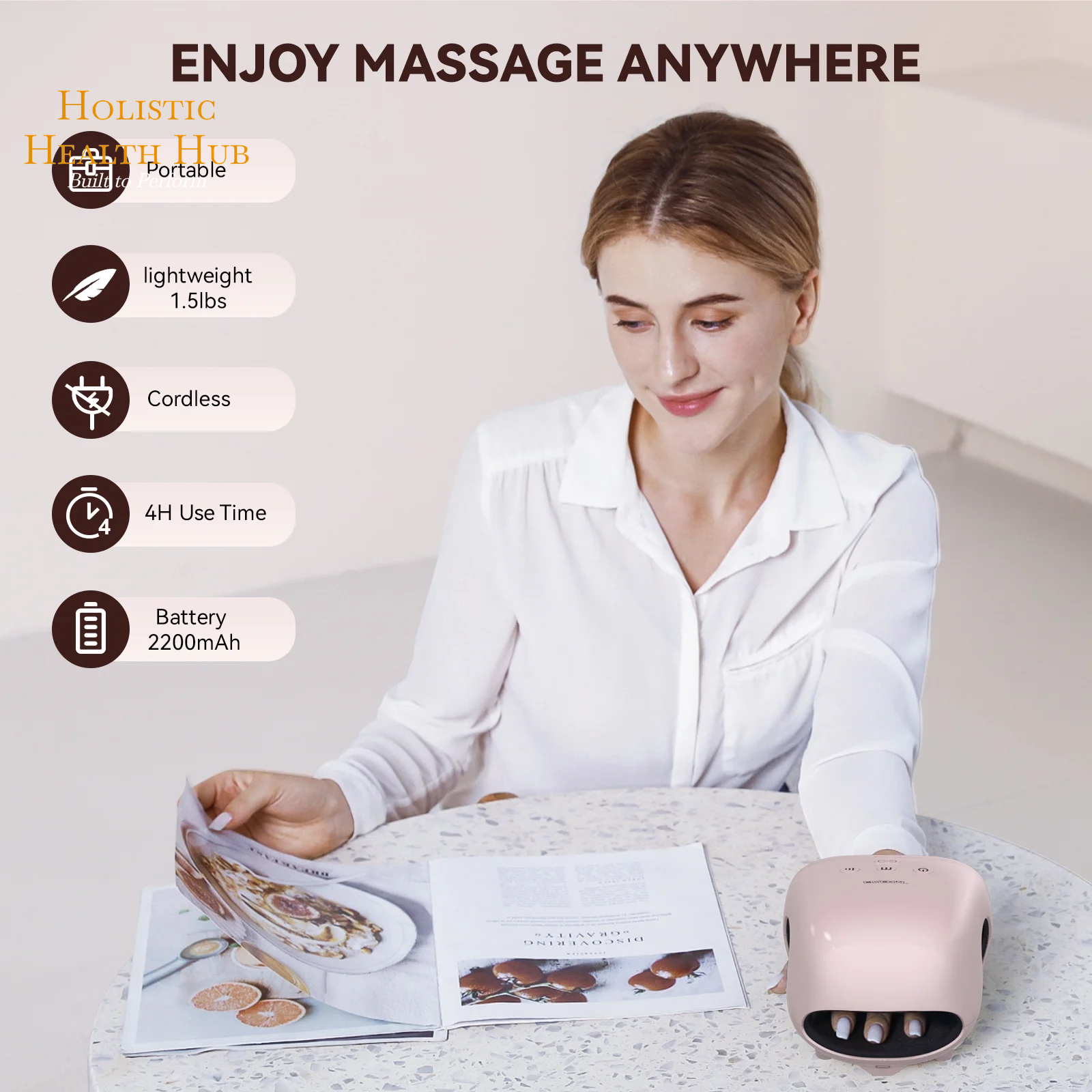 Pink Cordless Hand Massager with Soothing Heat & Compression for Arthritis Relief and Carpal Tunnel Support