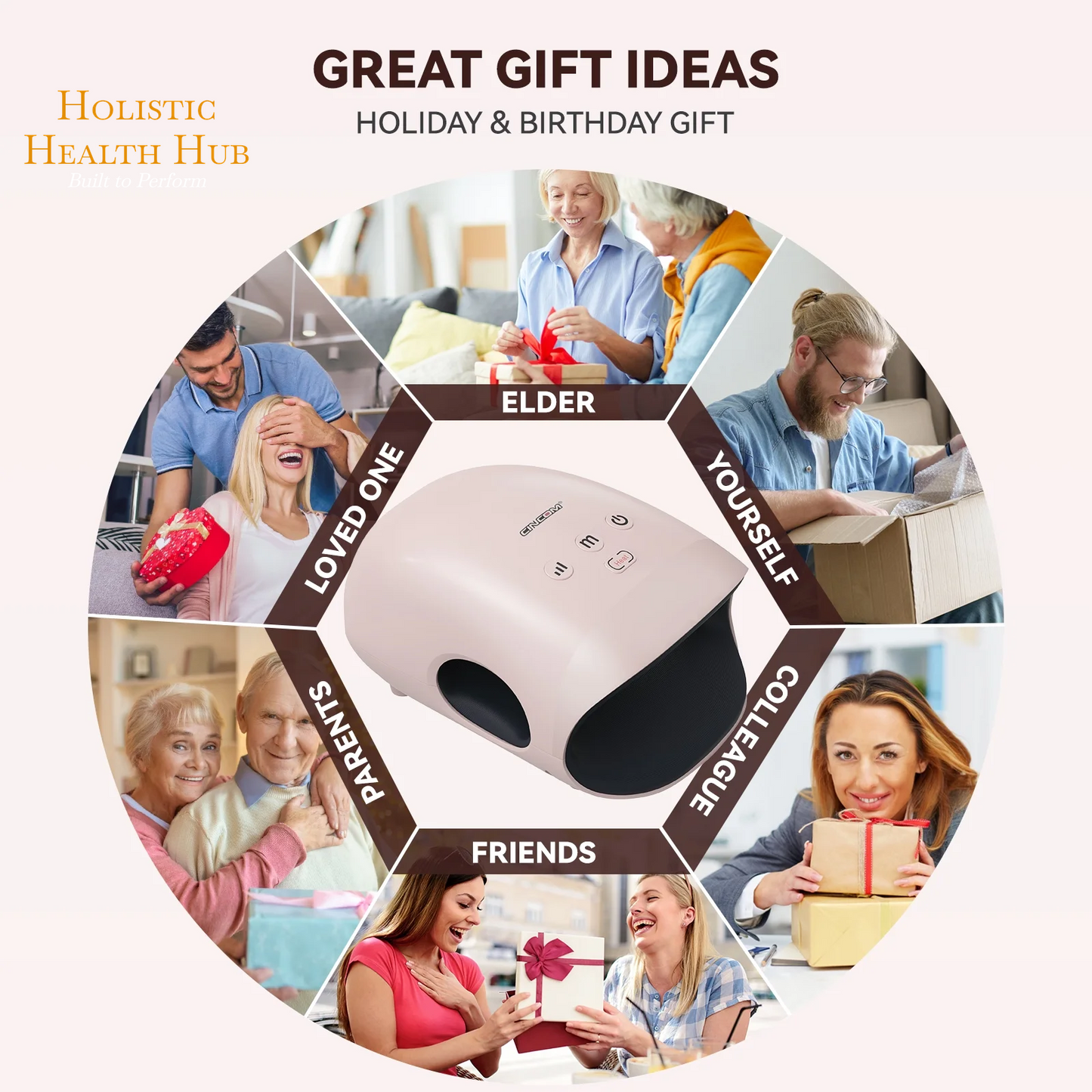 Pink Cordless Hand Massager with Soothing Heat & Compression for Arthritis Relief and Carpal Tunnel Support