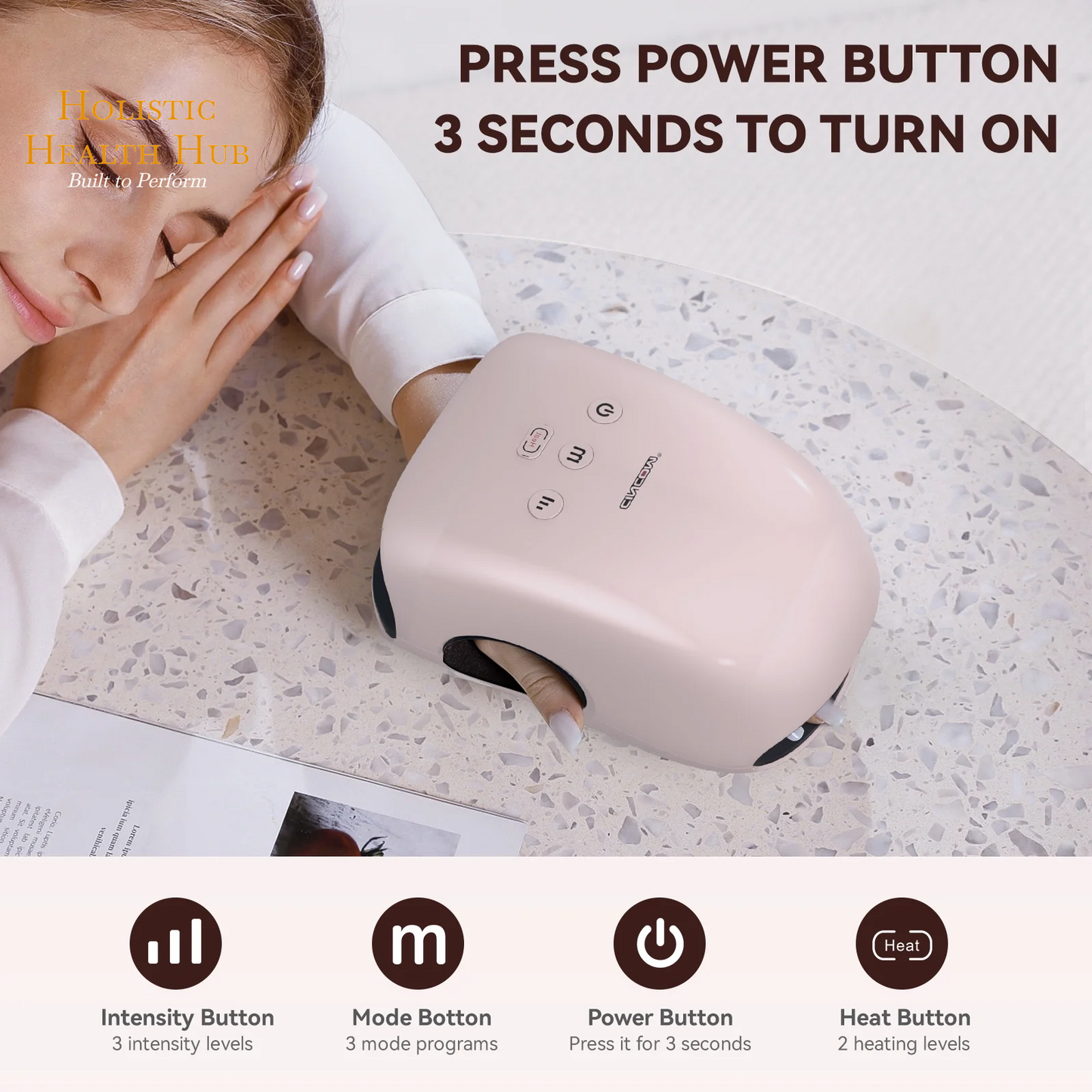 Pink Cordless Hand Massager with Soothing Heat & Compression for Arthritis Relief and Carpal Tunnel Support