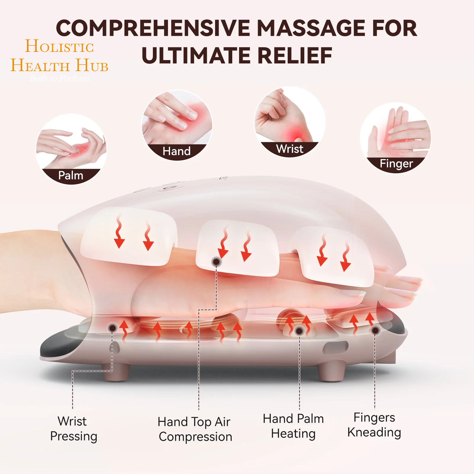 Pink Cordless Hand Massager with Soothing Heat & Compression for Arthritis Relief and Carpal Tunnel Support